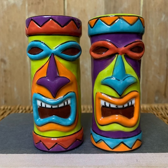 Vintage Kitchen Vintage Tiki Salt And Pepper Shakers Ceramic Colorful Poshmark